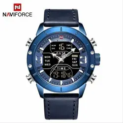 ساعت مردانه naviforce موتور ژاپن جنس بند چرم دو زمانه ضدآب چراغ دار و دارای تقویم کد 1917034
