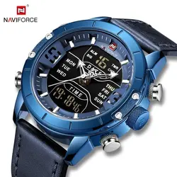 ساعت مردانه naviforce موتور ژاپن جنس بند چرم دو زمانه ضدآب چراغ دار و دارای تقویم کد 1917034