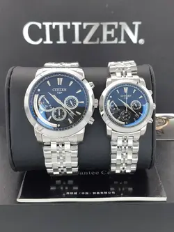 ست ساعت زنانه و مردانه سیتیزن سه موتور فعال فلزی کیفیت بینظیر موتور ژاپن FS جنس استیل رنگ ثابت کد 2115506