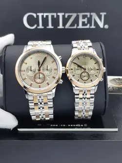 ست ساعت زنانه و مردانه سیتیزن سه موتور فعال فلزی کیفیت بینظیر موتور ژاپن FS جنس استیل رنگ ثابت کد 2115495