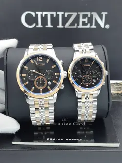 ست ساعت زنانه و مردانه سیتیزن سه موتور فعال فلزی کیفیت بینظیر موتور ژاپن FS جنس استیل رنگ ثابت کد 2115494