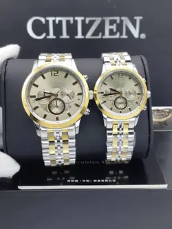 ست ساعت زنانه و مردانه سیتیزن سه موتور فعال فلزی کیفیت بینظیر موتور ژاپن FS جنس استیل رنگ ثابت کد 2115492