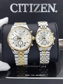 ست ساعت زنانه و مردانه سیتیزن سه موتور فعال فلزی کیفیت بینظیر موتور ژاپن FS جنس استیل رنگ ثابت کد 2115485