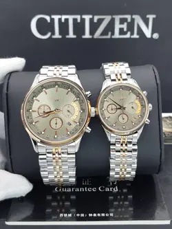 ست ساعت زنانه و مردانه سیتیزن سه موتور فعال فلزی کیفیت بینظیر موتور ژاپن FS جنس استیل رنگ ثابت کد 2115482