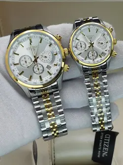 ست ساعت زنانه و مردانه سیتیزن سه موتوره فعال موتور ژاپن کیفیت عالی جنس استیل رنگ ثابت کد 2115454