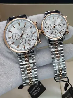 ست ساعت زنانه و مردانه سیتیزن سه موتوره فعال موتور ژاپن کیفیت عالی جنس استیل رنگ ثابت کد 2115450