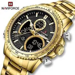 ساعت مردانه Naviforce موتور ژاپن ضدآب دو زمانه چراغ دار دارای تقویم آلارم دار شیشه ضد خش کد 1918007