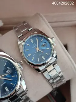 ست ساعت مردانه و زنانه استیل صفحه آبی کالکشن تقویم دار شیشه ذره بینی دوقفه کیفیت عالی کد 2115564