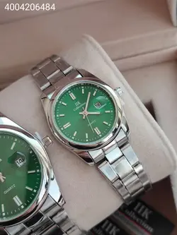 ست ساعت مردانه و زنانه استیل صفحه سبز کالکشن تقویم دار شیشه ذره بینی دوقفه کیفیت عالی کد 2115563