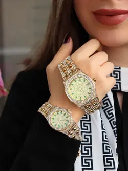 ست ساعت مردانه و زنانه والار فول نگین رنگ ثابت تقویم دار کیفیت عالی کد 2115575