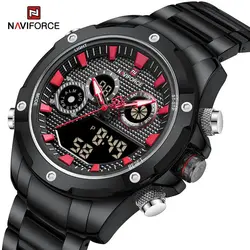 ساعت naviforce مردانه فلزی موتور ژاپن ضدآب چراغ دار جنس بند استیل با کیفیت تقویم دار و دارای روزشمار کد 1918526