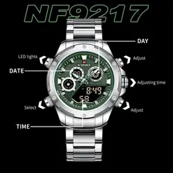 ساعت naviforce مردانه فلزی موتور ژاپن ضدآب چراغ دار جنس بند استیل با کیفیت تقویم دار و دارای روزشمار کد 1918470