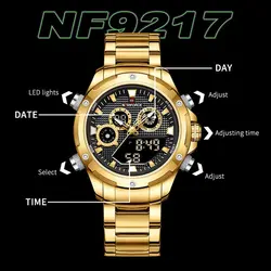 ساعت naviforce مردانه فلزی موتور ژاپن ضدآب چراغ دار جنس بند استیل با کیفیت تقویم دار و دارای روزشمار کد 1918469