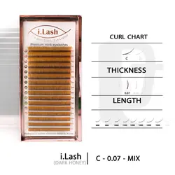 مژه اکستنشن 16 ردیفه آی لش iLash Dark Honey C 0.07 Mix