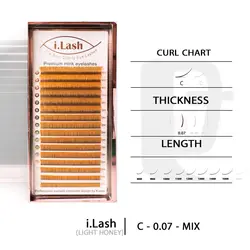 مژه اکستنشن 16 ردیفه آی لش iLash Light Honey C 0.07 Mix