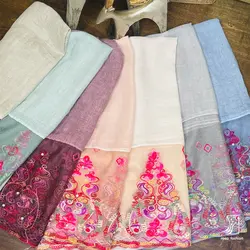 شال نخی لبه گیپور مروارید دوزی