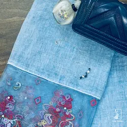 شال نخی لبه گیپور مروارید دوزی