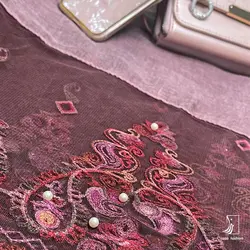 شال نخی لبه گیپور مروارید دوزی