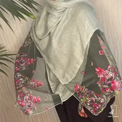 شال نخی لبه گیپور مروارید دوزی