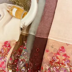 شال نخی لبه گیپور مروارید دوزی