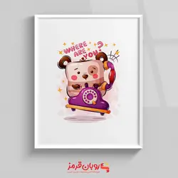 تابلو اتاق کودک تدی کارتونی تلفن به دست 191