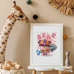 تابلو اتاق کودک خرس عروسکی با بیل 156