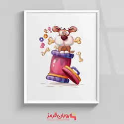 تابلو اتاق کودک سگ کوچولوی متعجب در سطل آشغال 127