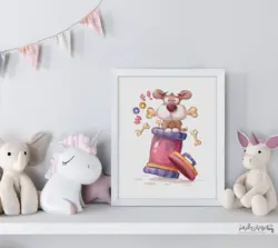 تابلو اتاق کودک سگ کوچولوی متعجب در سطل آشغال 127