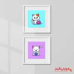 تابلو اتاق کودک گربه کارتونی و توپ نخی 41