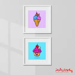 تابلو اتاق کودک بستنی قیفی و کاپ کیک کارتونی 31