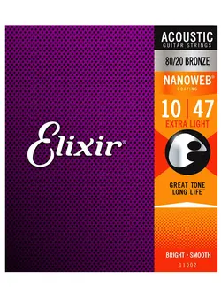 سیم گیتار آکوستیک الیکسیر Elixir Acoustic 80/20 Bronze With Nanoweb Coating 10-47