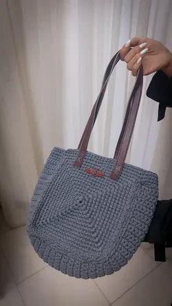 کیف دوشی مکرومه کتان رنگ طوسی