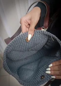 کیف دوشی مکرومه کتان رنگ طوسی