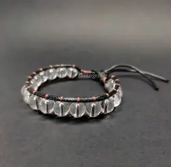 دستبند بافت کریستال کوارتز معدنی شفاف (کد48)