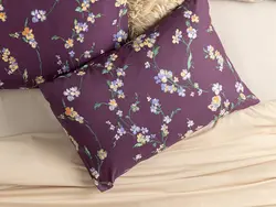 روبالشی ست دو عددی نخی طرح گل وحشی سایز 50×70 رنگ بادمجانی انگلیش هوم