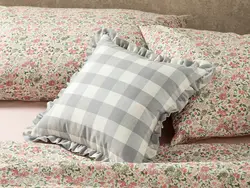 بالش تزئینی اتاق نشیمن طرح شطرنجی پنبه ای سایز 45×45 رنگ خاکستری انگلیش هوم