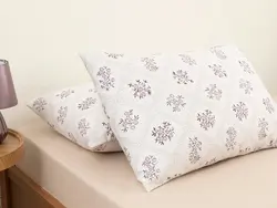 روبالشی ست دو عددی نخی طرح گلدار سایز 50×70 سفید/بادمجانی انگلیش هوم