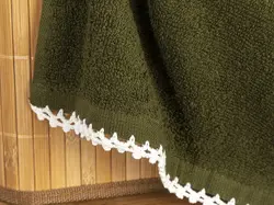 حوله دست نخی با قلاب بافی زیگزاگ سایز 30×40 رنگ سبز زیتونی انگلیش هوم