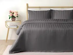 ست روکش لحاف دو نفره 200×220 لیور ژاکارد راه راه نخی ساتن – زغال سنگی انگلیش هوم