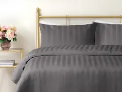 ست روکش لحاف دو نفره 200×220 لیور ژاکارد راه راه نخی ساتن – زغال سنگی انگلیش هوم