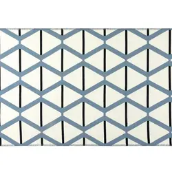 گلیم 60×100 حاشیه دار آلوئین – آبی/سرمه ای مادام کوکو