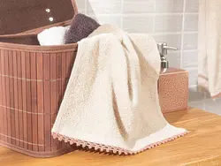 حوله دست نخی با قلاب بافی زیگزاگ سایز 30×40 رنگ بژ انگلیش هوم