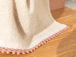 حوله دست نخی با قلاب بافی زیگزاگ سایز 30×40 رنگ بژ انگلیش هوم