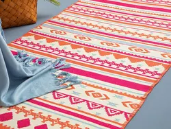 گلیم چند رنگ بافته شده 80×150 سانتی متر قرمز انگلیش هوم