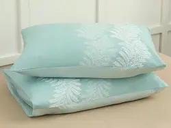 روبالشی ست دو عددی نخی طرح برگ سایز 50×70 رنگ فیروزه ای انگلیش هوم