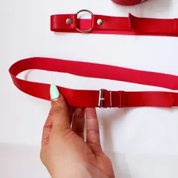 ست سوتین هارنس و کمربند چرم قرمز