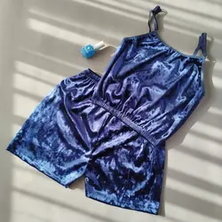 ست نیم تنه و شلوارک مخمل رنگ ابی نفتی