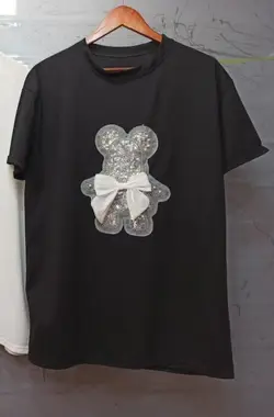 تیشرت لانگ برجسته طرح پولک دوزی