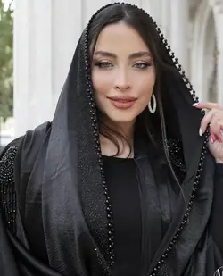 شال جواهر دوزی مروارید مشکی