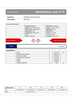هیدروکلریک اسید 37% گرید  Extra pure | دکتر مجللی